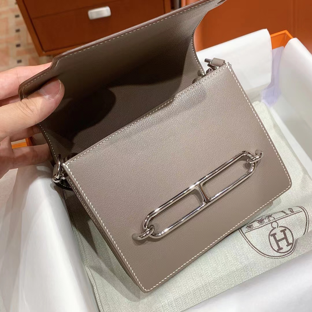 HERMES Roulis 18CM Gold 8C Gri Elephant Gold Hardware HandMade