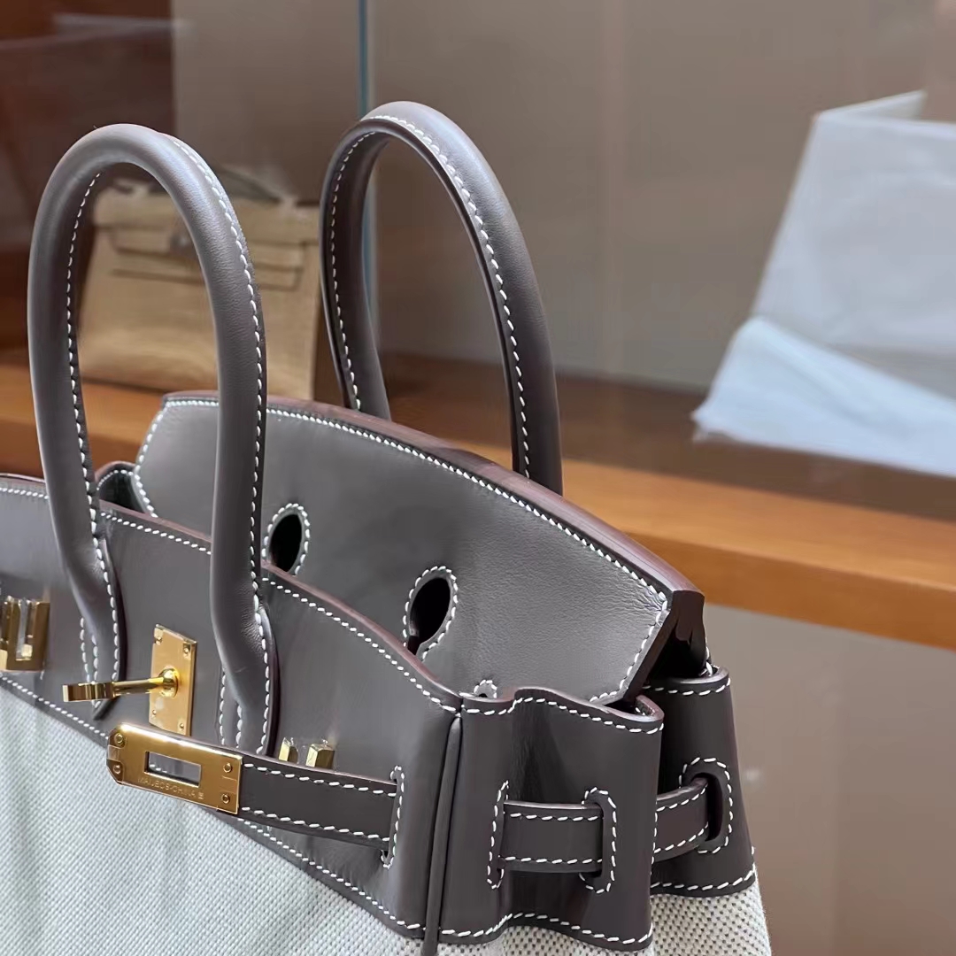 HERMES Birkin 25CM Swift&Canvas 8C Gri Elephant Full handmade Factory