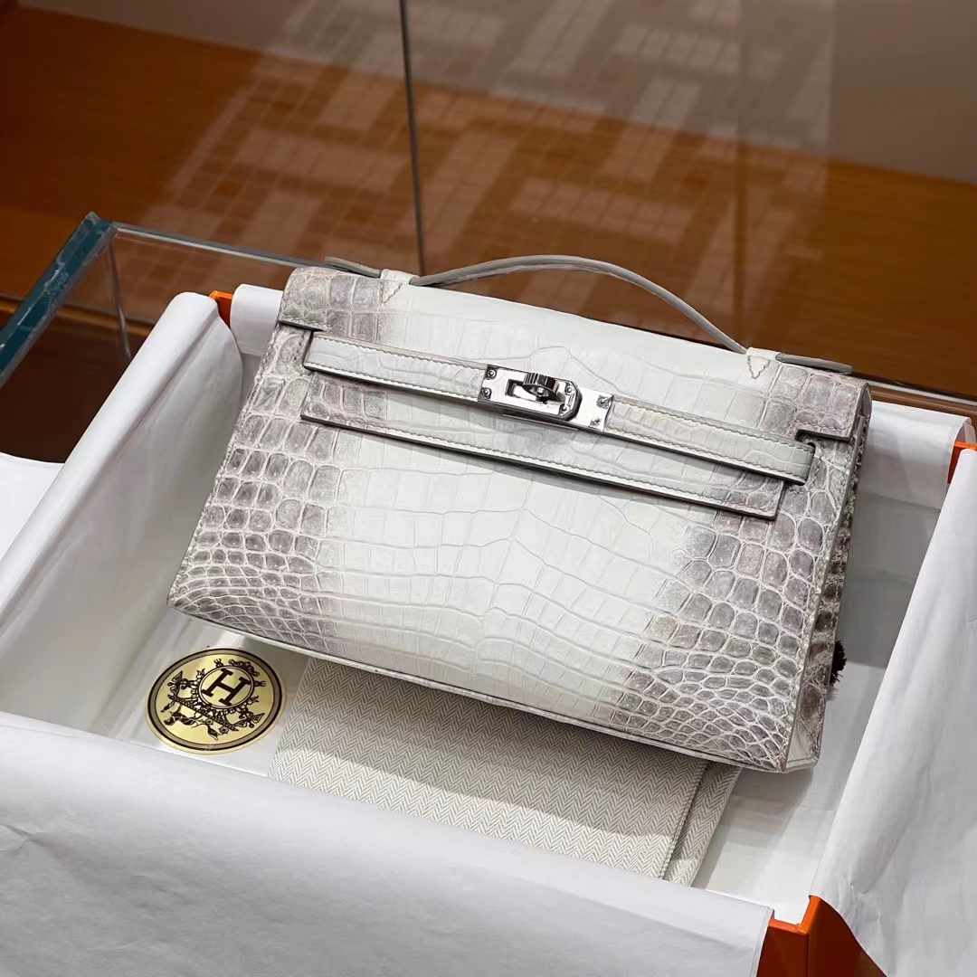 HERMES Kelly Pochette Alligator 1 Himalaya  Full handmade 22x14x7cm 【God Factory】 Factory