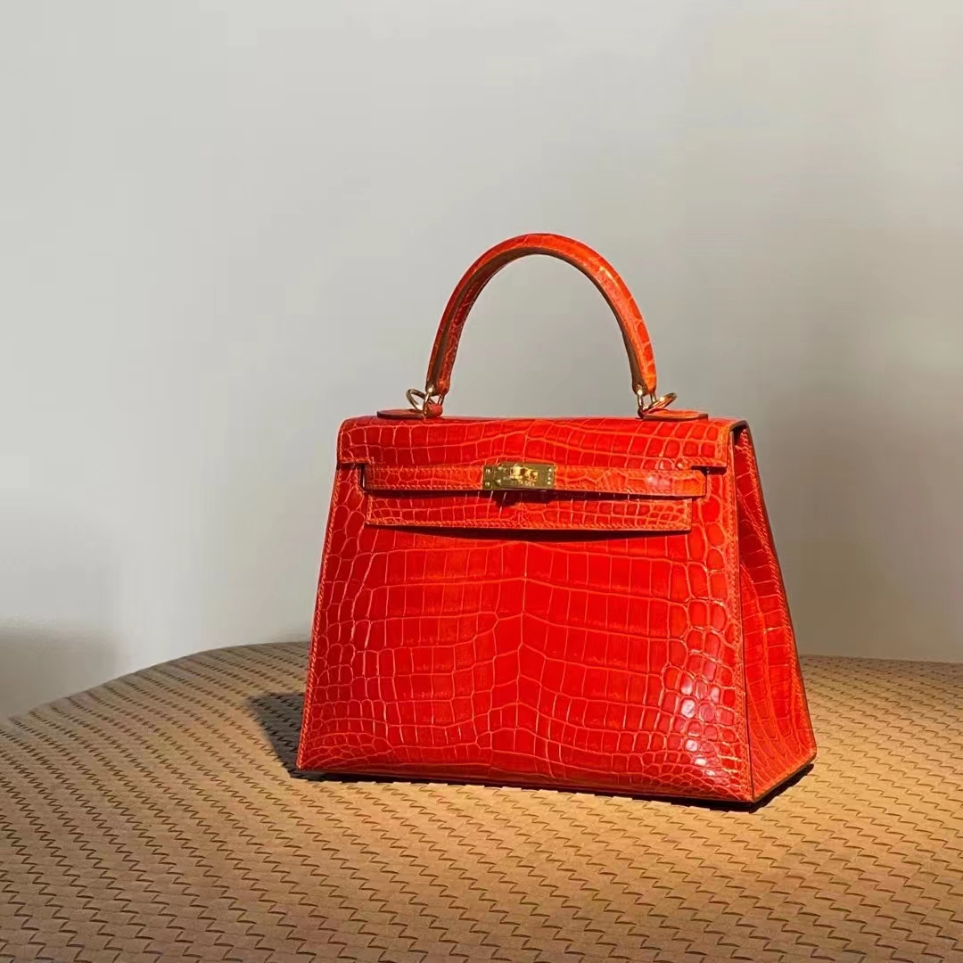 HERMES Kelly 25CM S5 Rouge Tomate Niloticus GHW Full handmade 25x17x7cm