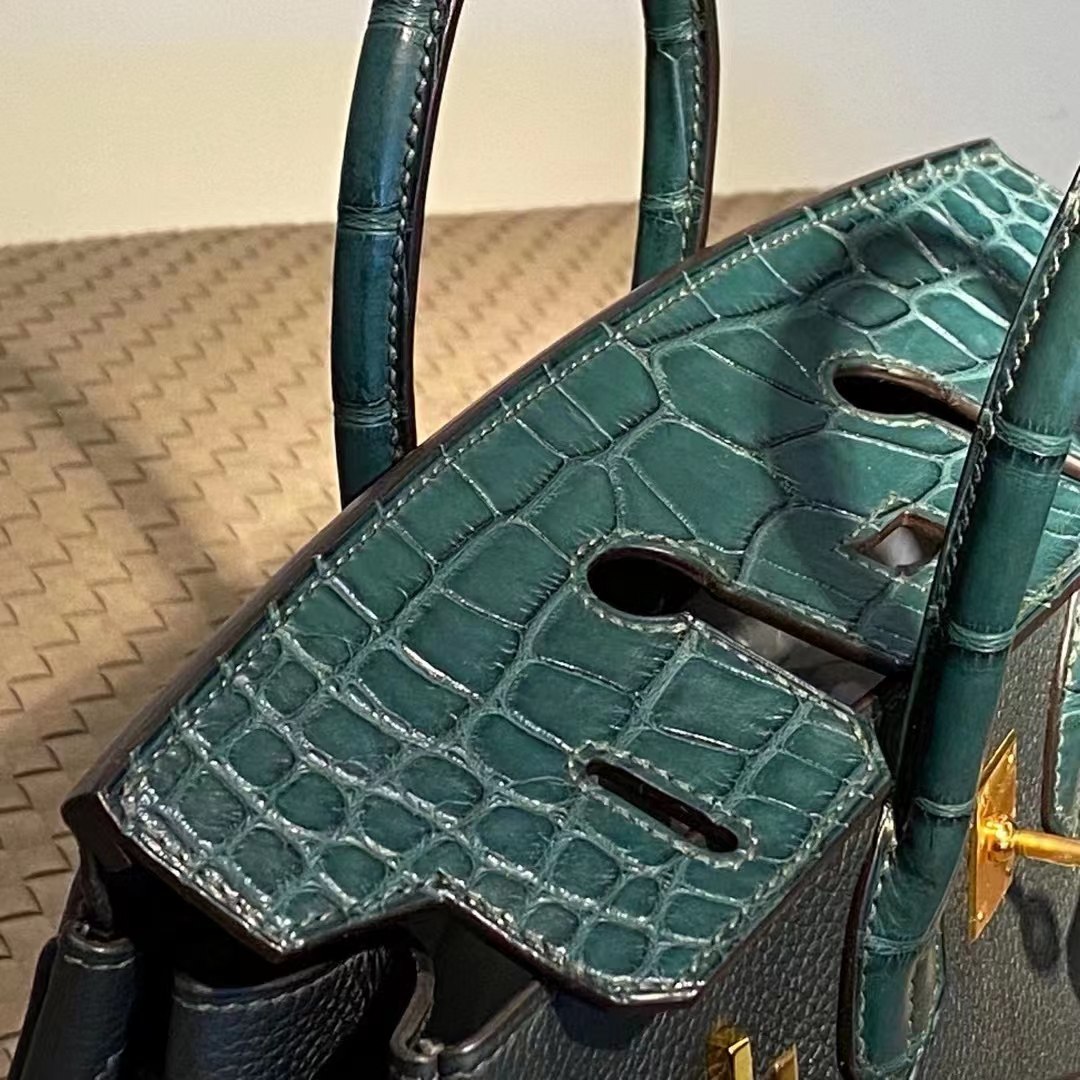 HERMES Birkin Touch CC89 Nior & 6Q Vert Emeraude Togo Full handmade Birkin Fatory 25x20x13cm