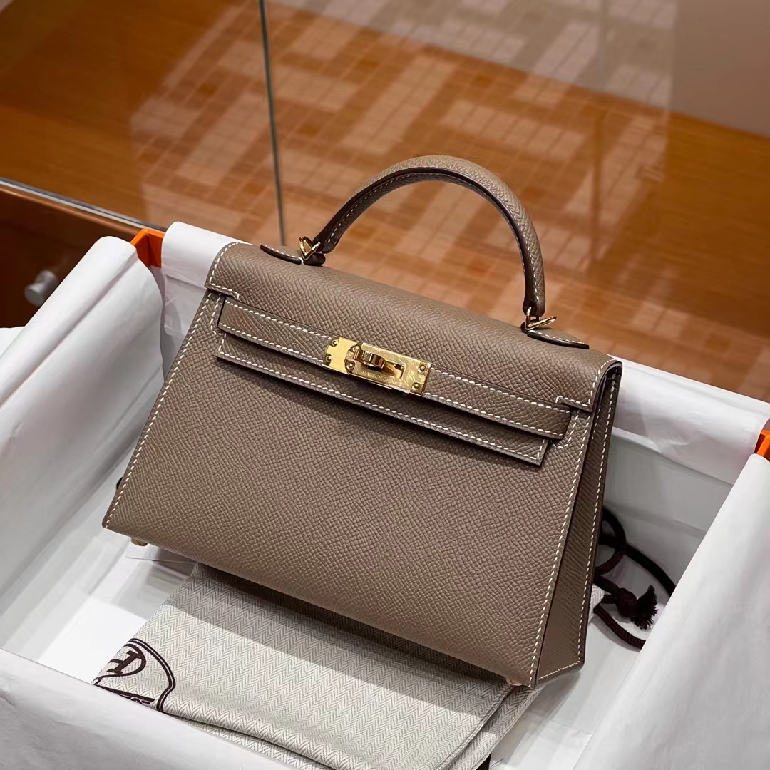 HERMES Mini Kelly 19CM 8C Gri Elephant Epsom GHW Full handmade fatory