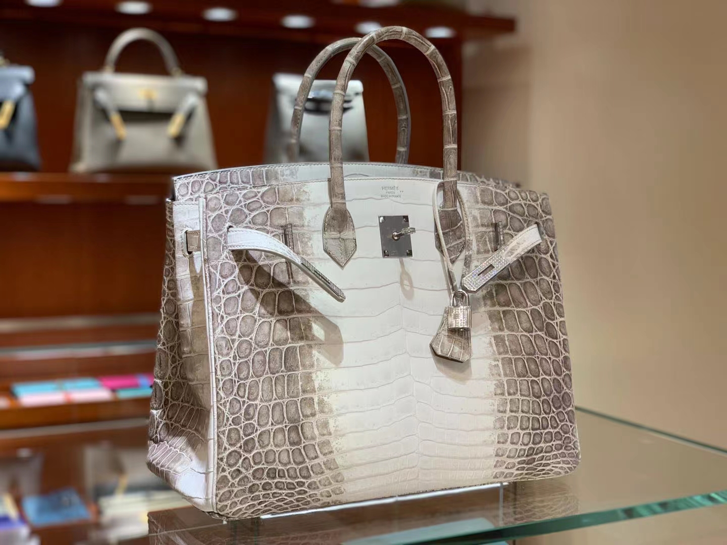 HERMES Factory Birkin 30CM  Alligator 1 Himalaya Full handmade hardware with real diamonds