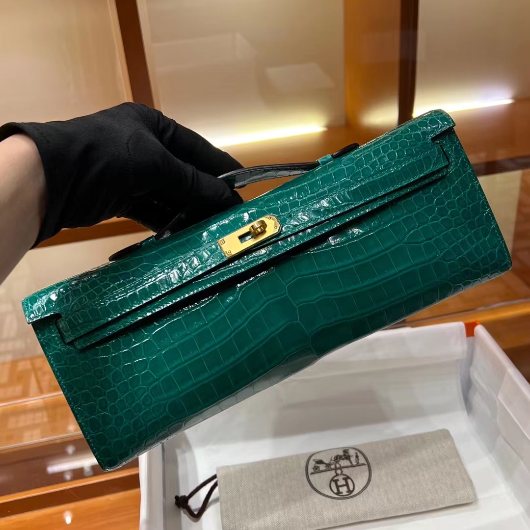 HERMES Kelly Cut 31cm 6Q Vert Emeraude Niloticus Full handmade Fatory