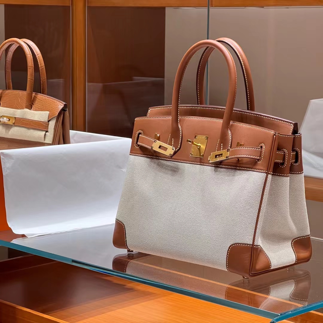 HERMES Birkin 30CM Swift&Canvas CK37 Full handmade Factory