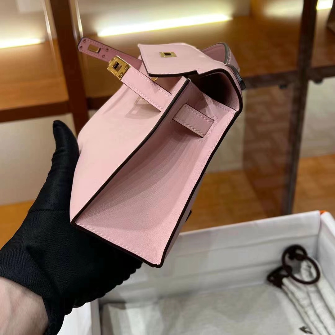 HERMES Kelly Pochette Swift 5P Pink Full handmade 22x14x7cm 【God Factory】 Factory
