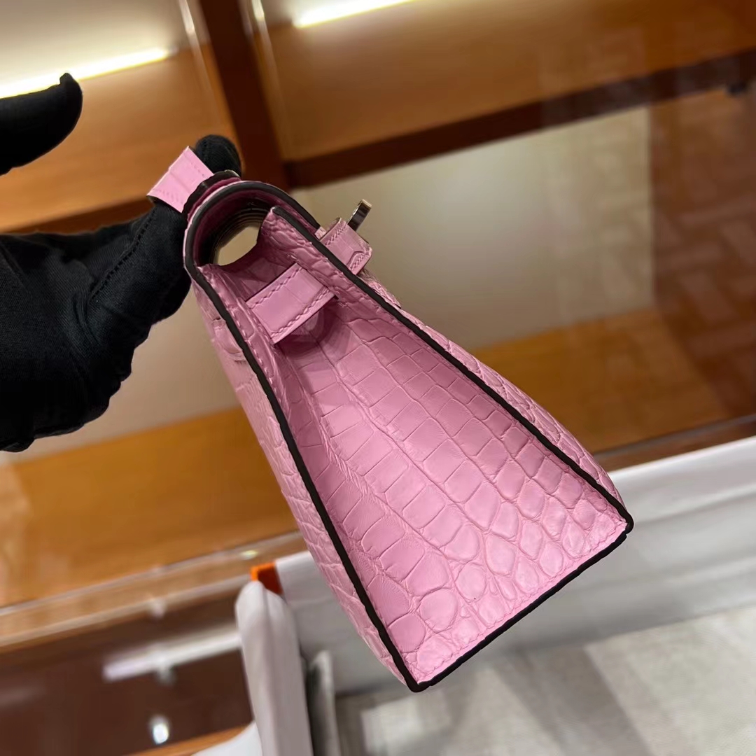 HERMES  Kelly Pochette 3Q Alligator Silvery Hardware HandMade