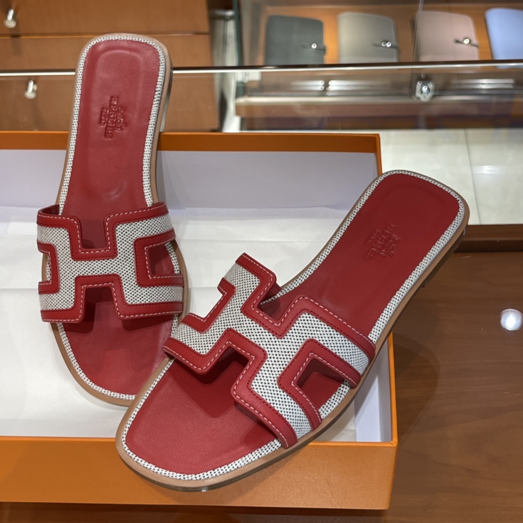 HERMES  Sandals New Slippers Handmade Italian lamb sole 10 days of shipment S5 Rouge Tomate