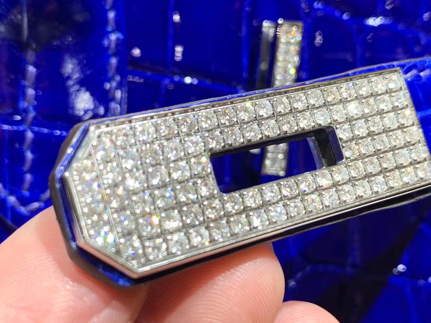 HERMES Factory Birkin 30CM  Alligator 7T Bleu electrique Full handmade hardware with real diamonds