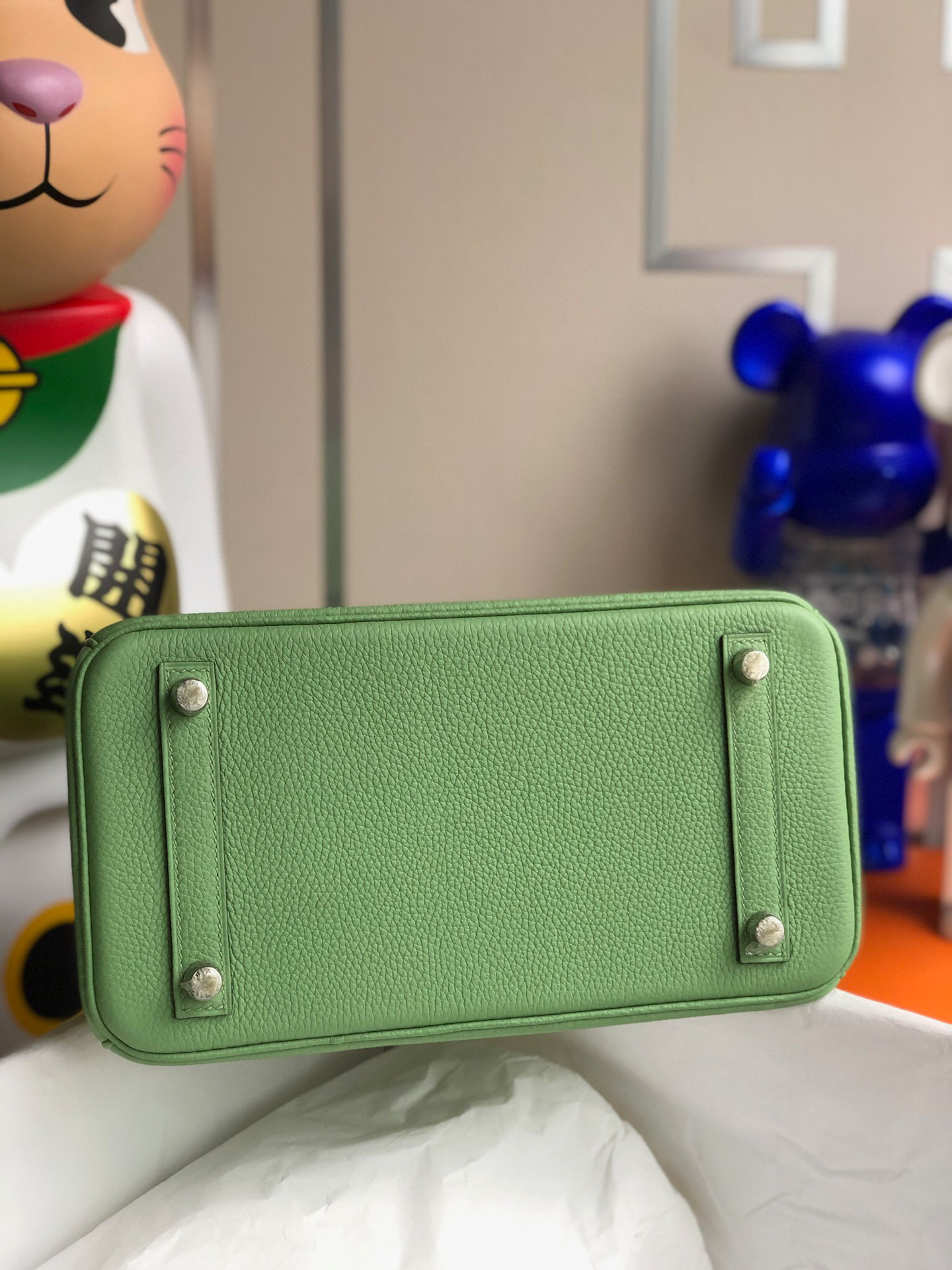 Hermes Birkin 25CM Togo Leather 3i Vert Criquet Silver Hardware HandMade