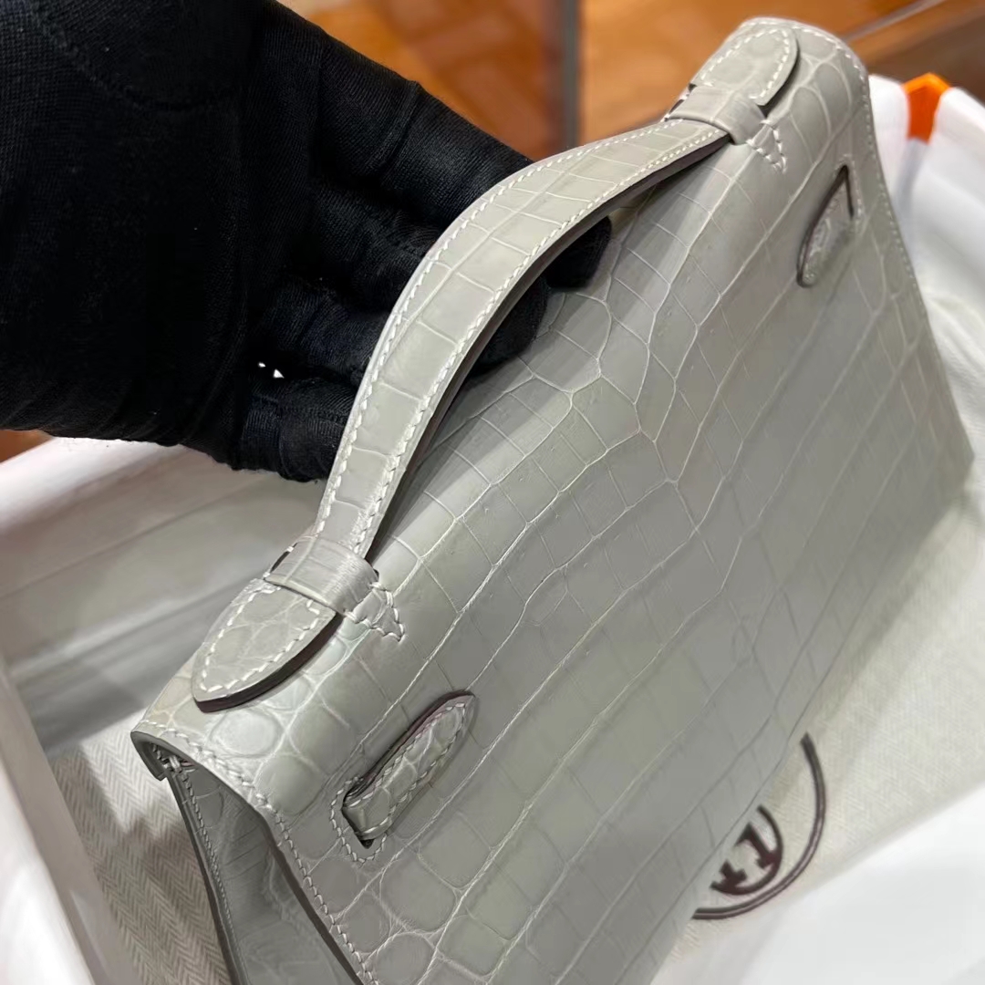 HERMES Kelly pochetto 22cm M8 Gris Asphalte Niloticus GOLD Hardware HandMade