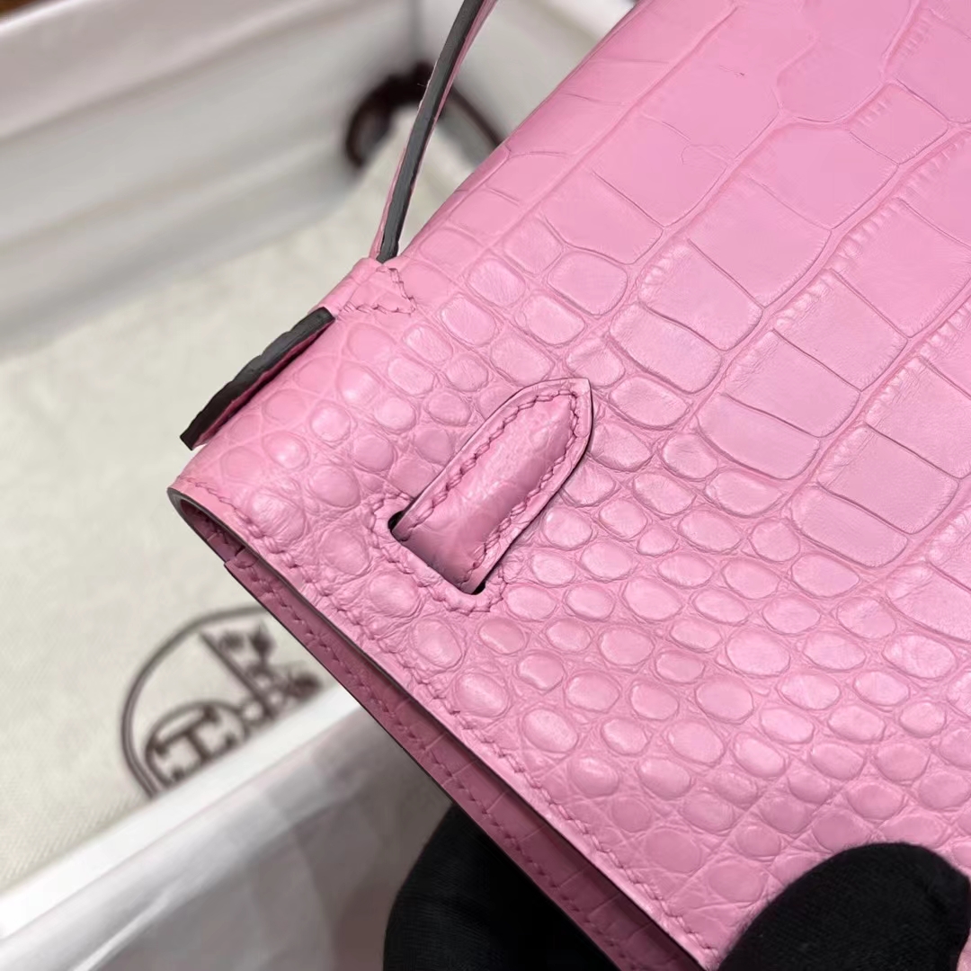 HERMES  Kelly Pochette 3Q Alligator Silvery Hardware HandMade