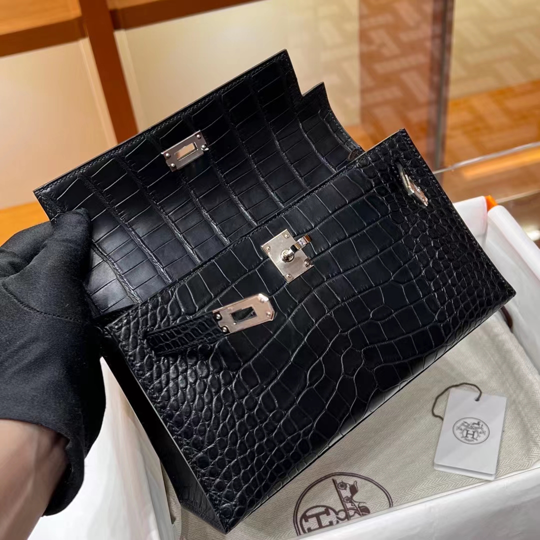 HERMES Kelly Pochette Alligator 89 Nior Full handmade 22x14x7cm 【God Factory】 Factory