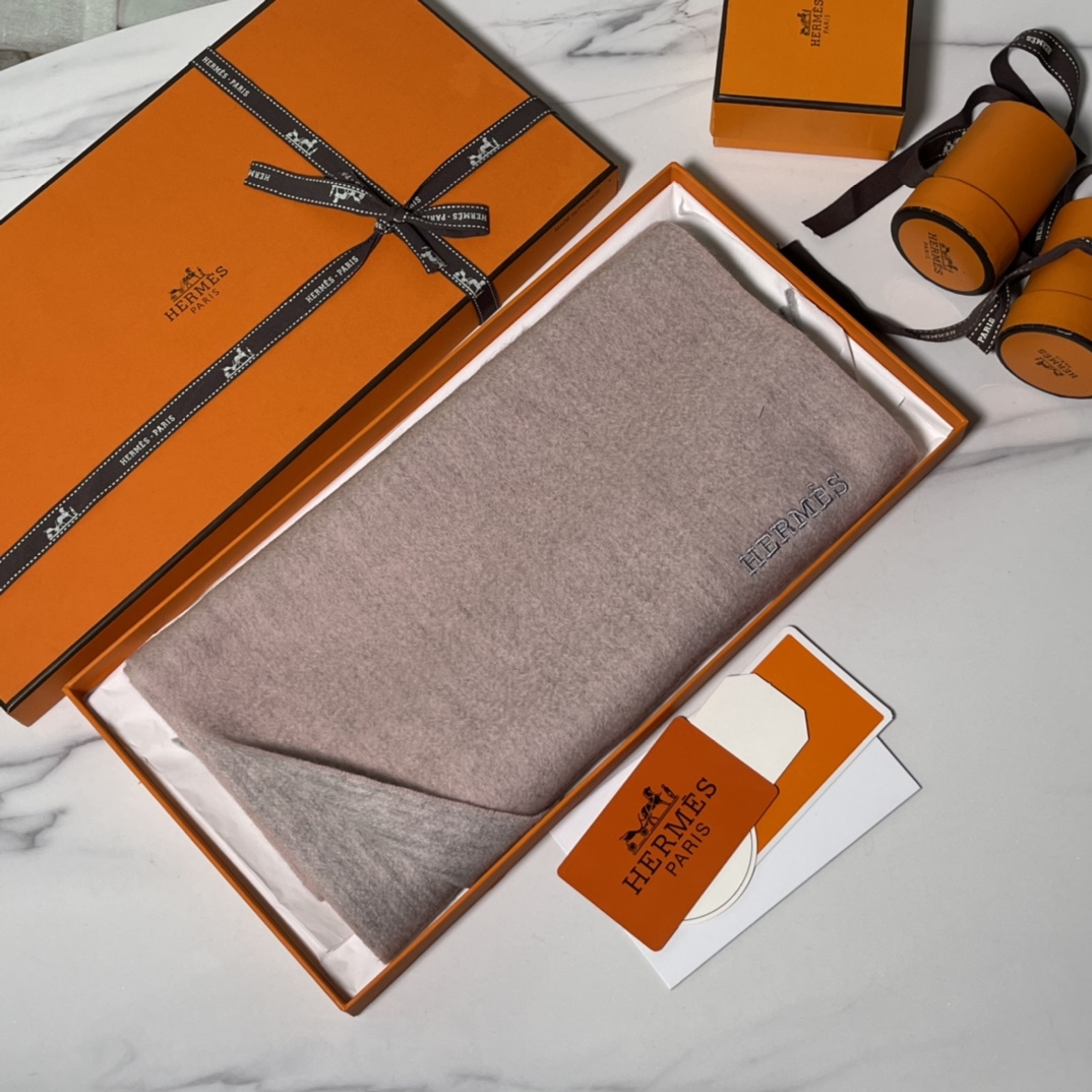 HERMES Cashmere Scarf Pinkish Gray Fatory 30*180cm