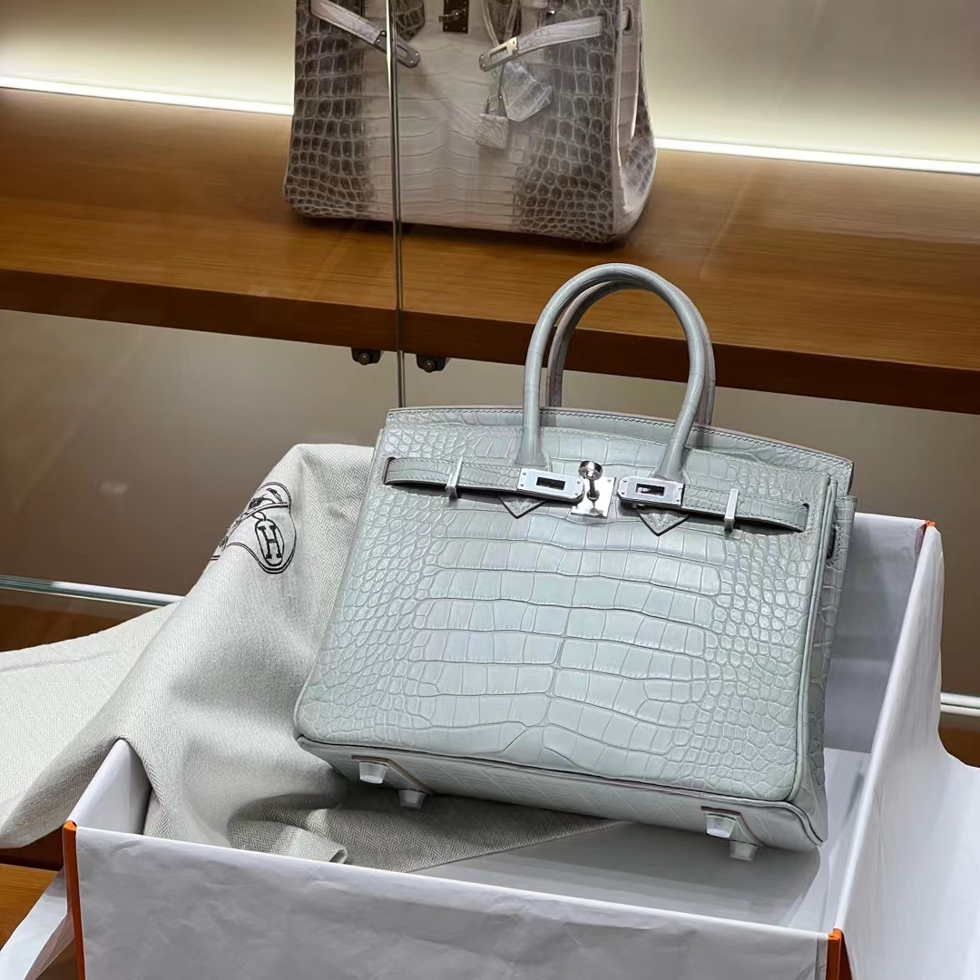 HERMES  Birkin 25CM 80 Gris Perle Alligator GHW Full handmade fatory