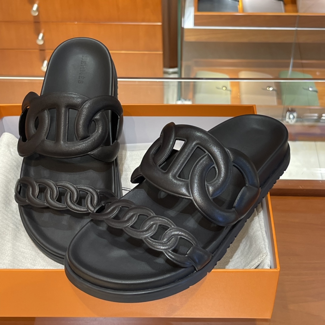 HERMES Extra  Sandals New Slippers Handmade Italian lamb sole 10 days of shipment CC89 Nior