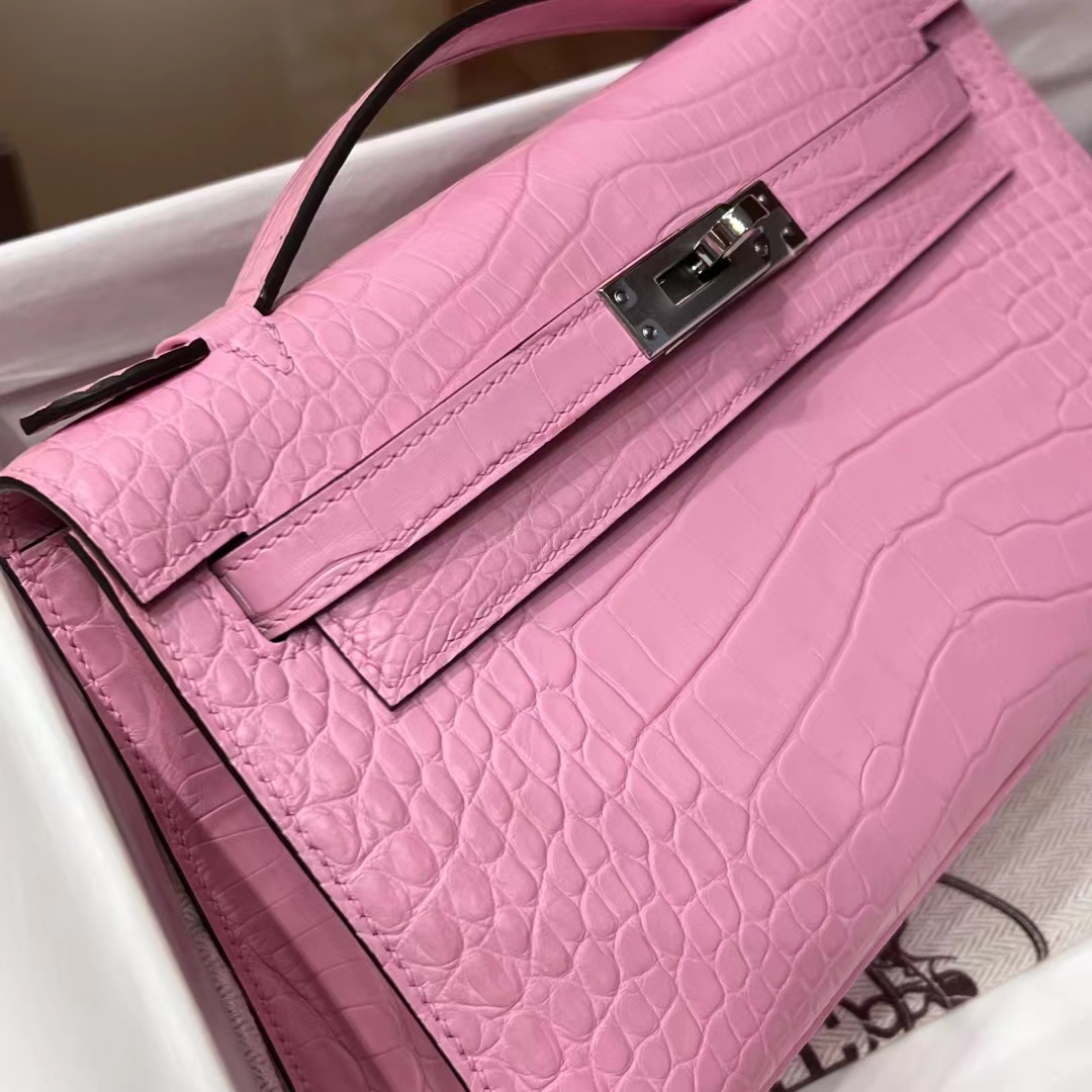 HERMES  Kelly Pochette 3Q Alligator Silvery Hardware HandMade