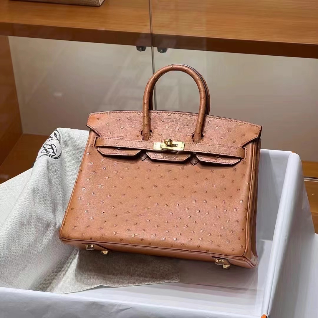 HERMES  Birkin 25CM CK37 Ostrich SHW Full handmade fatory