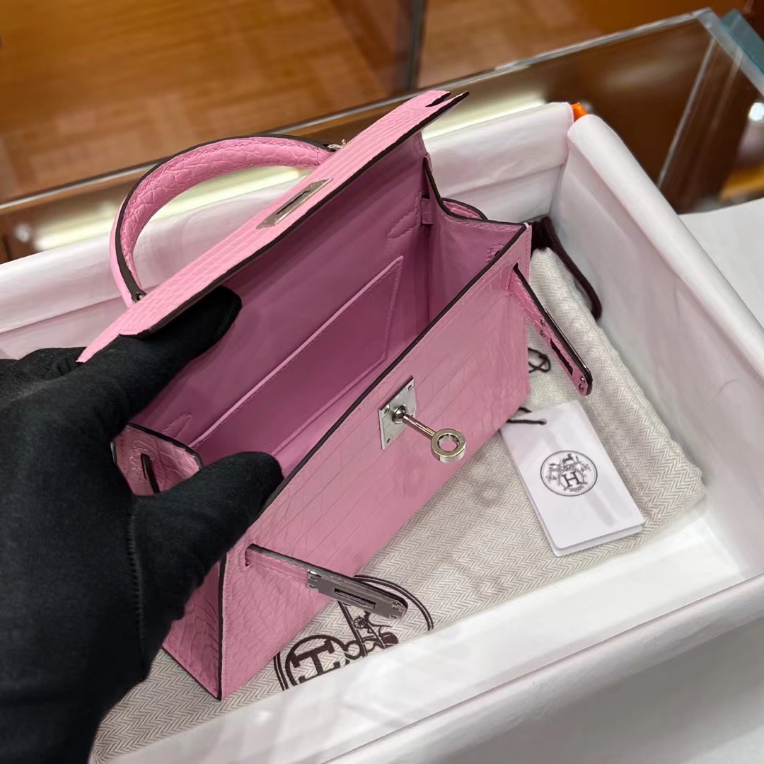 HERMES  Mini Kelly 2 3Q Alligator Silvery Hardware HandMade