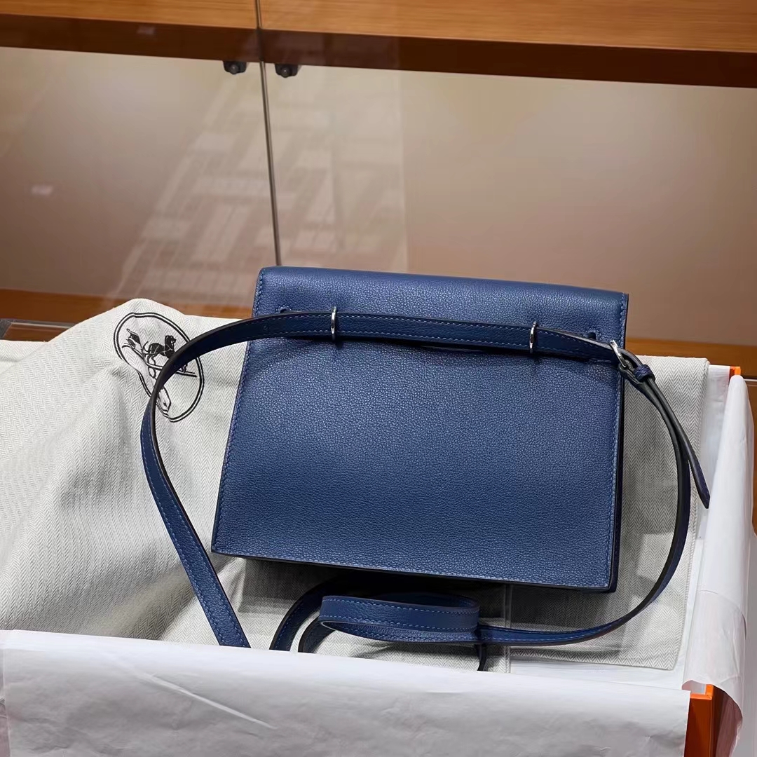 HERMES Kellydanse 22cm Evercolor Deep Blue 7L Silvery Hardware HandMade