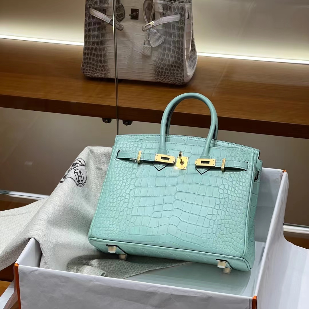 HERMES  Birkin 25CM 6W Menthe Alligator GHW Full handmade fatory