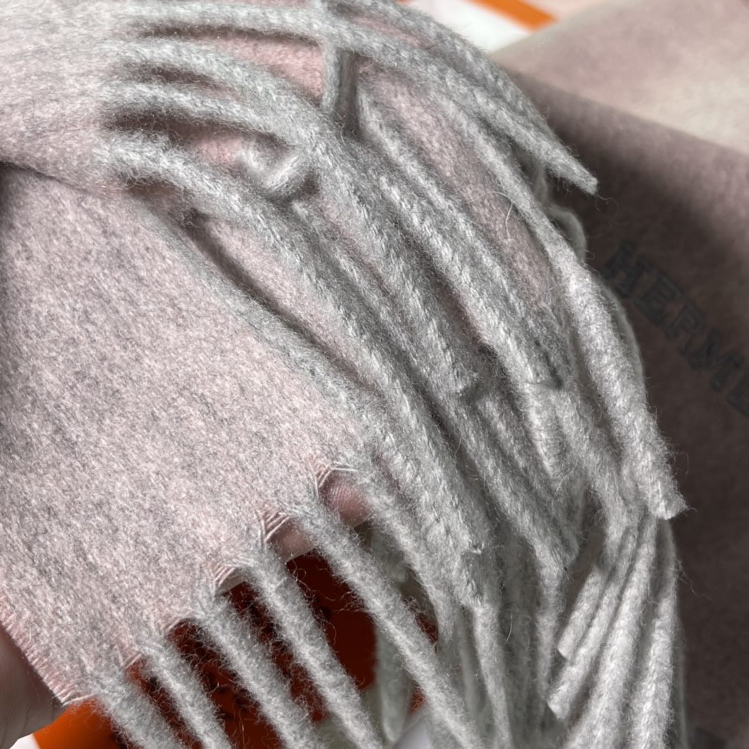 HERMES Cashmere Scarf Pinkish Gray Fatory 30*180cm
