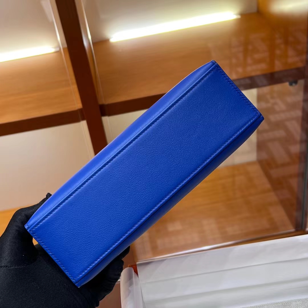 HERMES Kelly Pochette 22CM 7T Bleu electrique Swift SHW Full handmade fatory