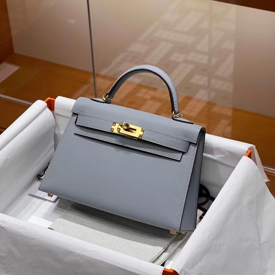 HERMES Mini Kelly 19CM 80 Gris Perle Epsom SHW Full handmade fatory