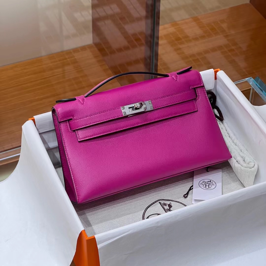HERMES Kelly Pochette 5J Fushsia Swift Full handmade Kelly fatory
