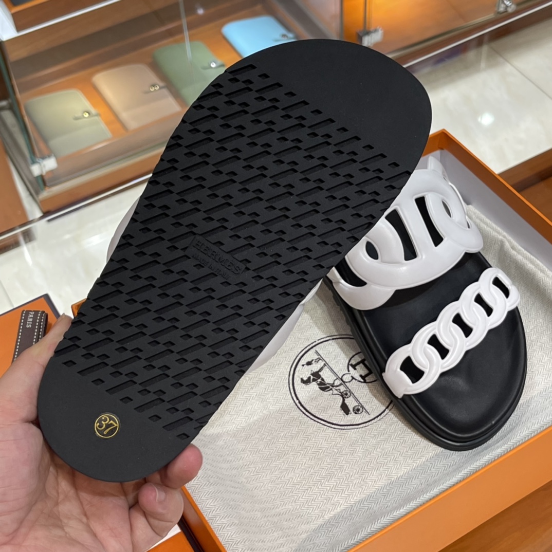HERMES Extra  Sandals New Slippers Handmade Italian lamb sole 10 days of shipment 01 Blanc