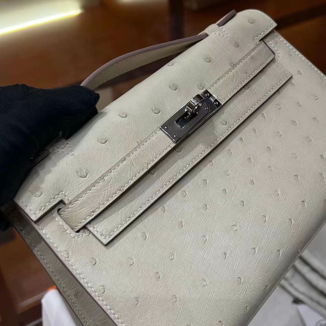 HERMES Kelly Pochette Ostrich 3C Full handmade 【God Factory】 Factory