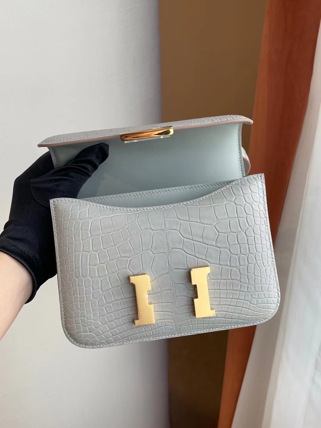 Hermes Constance 18CM 80 Gris Perle Matte Alligator Crocodile