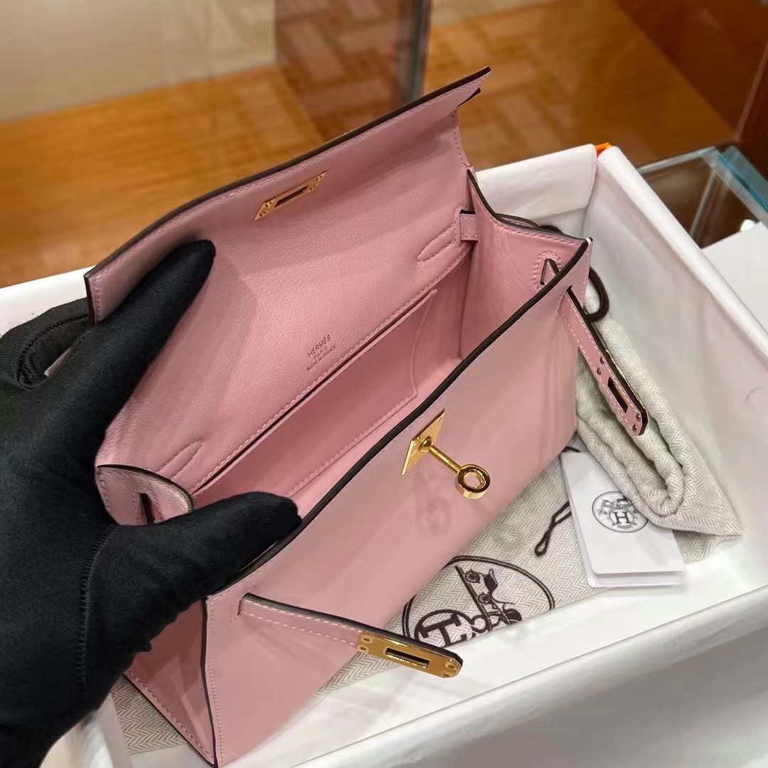HERMES Kelly Pochette Swift 5P Pink Full handmade 22x14x7cm 【God Factory】 Factory