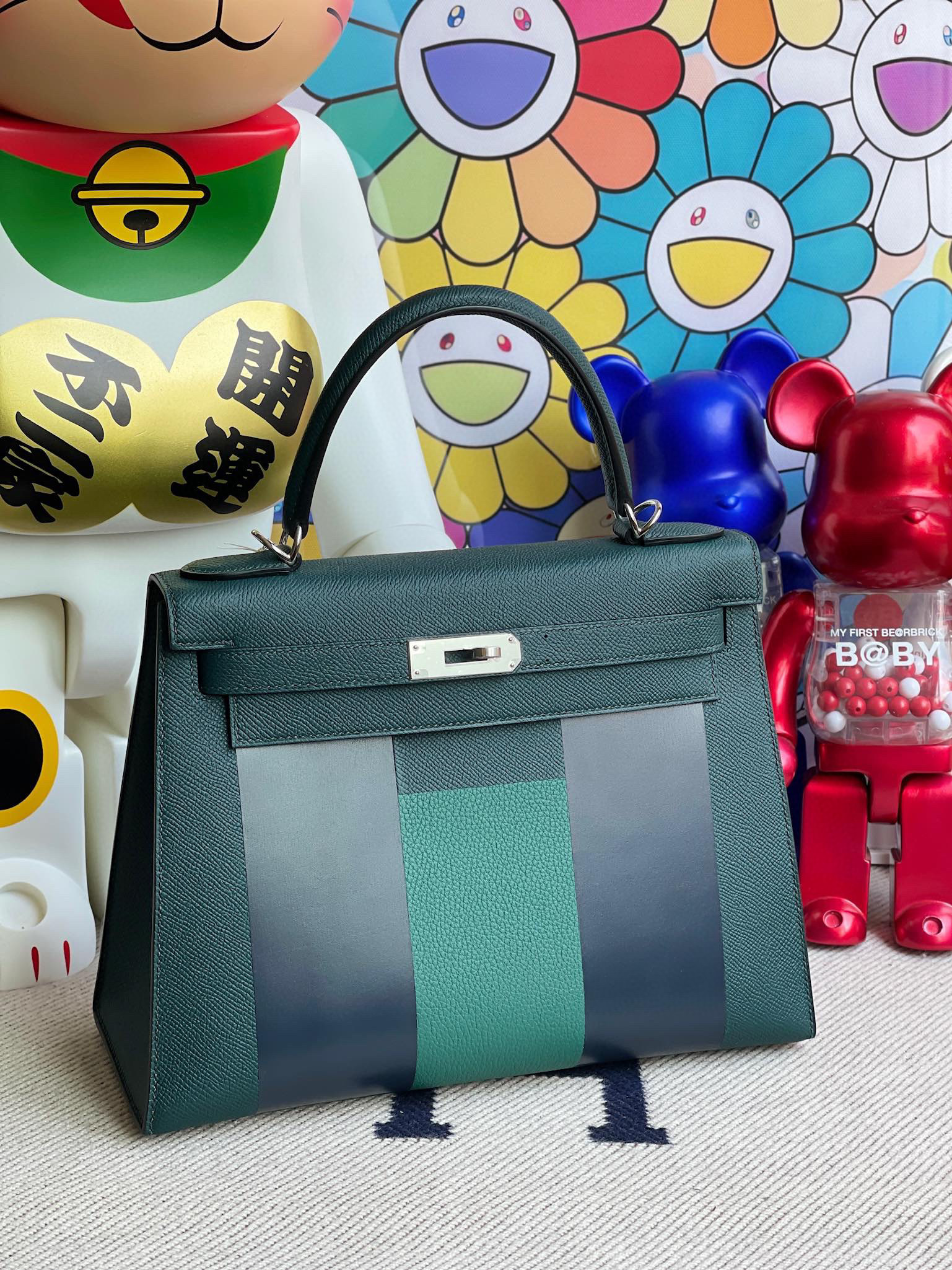 Hermes Kelly 28CM Epsom Leather Letter Bag H 6O Vert Cypress Silver HandMade