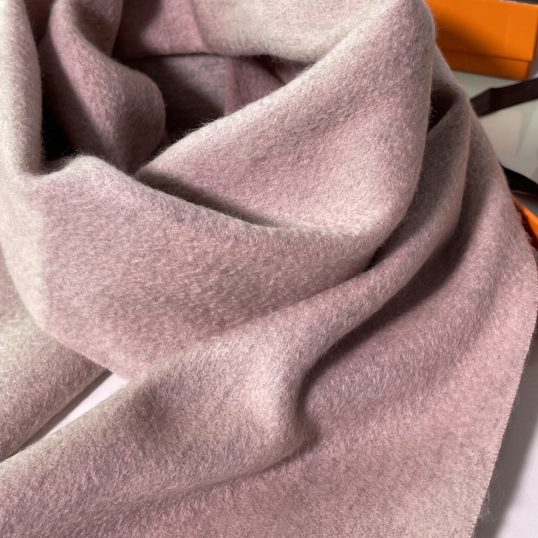 HERMES Cashmere Scarf Pinkish Gray Fatory 30*180cm
