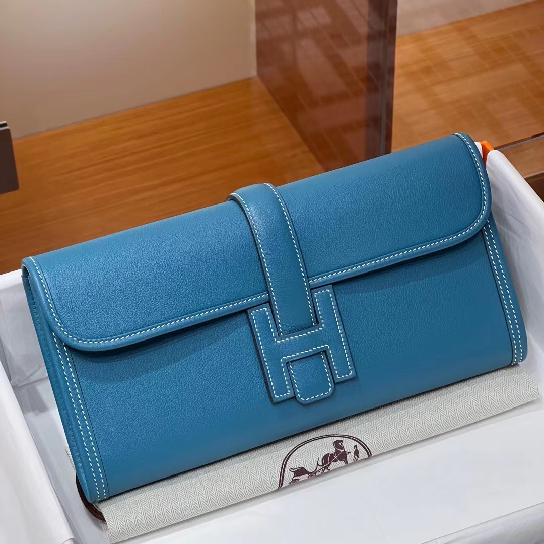 HERMES Jige Elan 29cm 75 Blue Jean Swift Full handmade Fatory