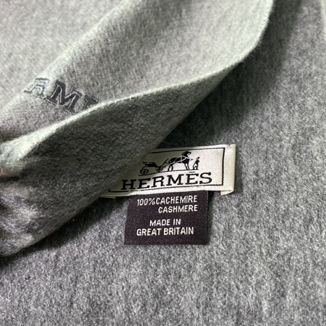 HERMES Cashmere Scarf 8M Gris Paris Fatory 30*180cm