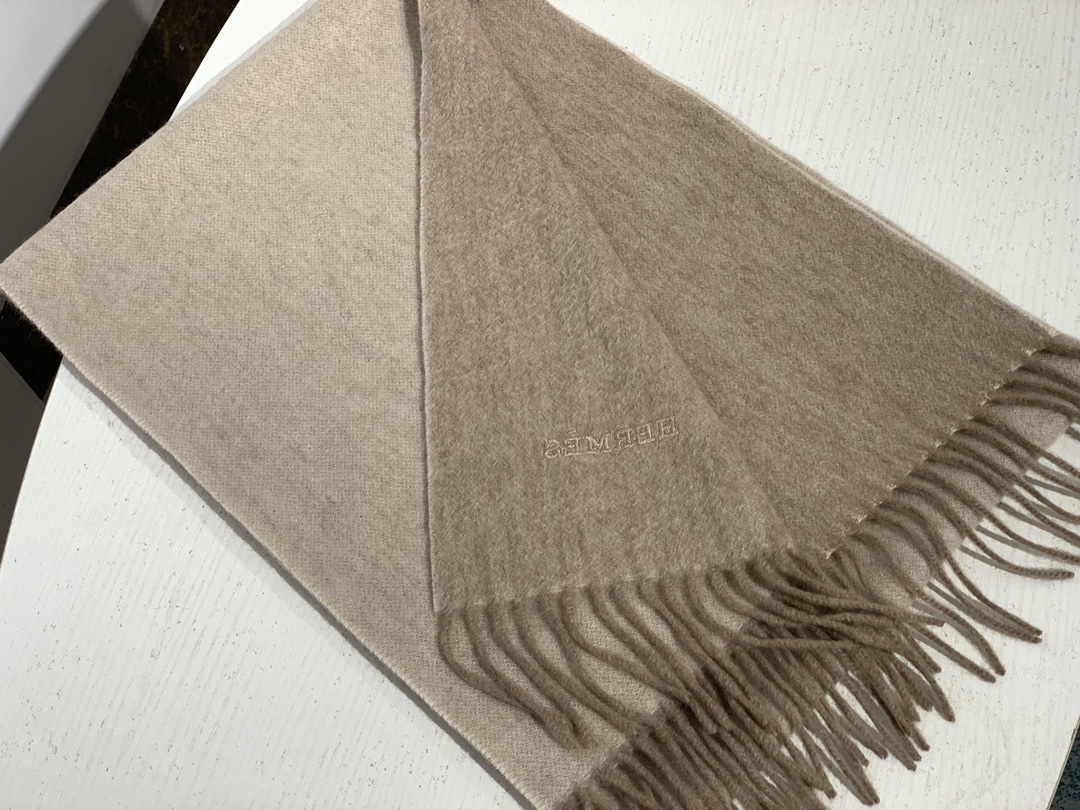 HERMES Cashmere Scarf 10 Craie Fatory 30*180cm