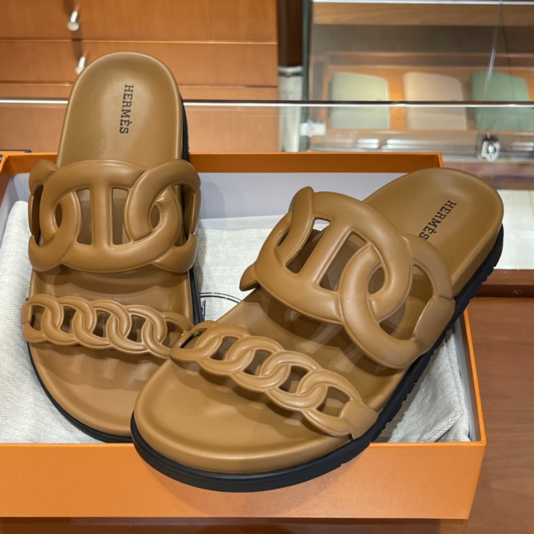 HERMES Extra Sandals New Slippers Handmade Italian lamb sole 10 days of shipment CK37