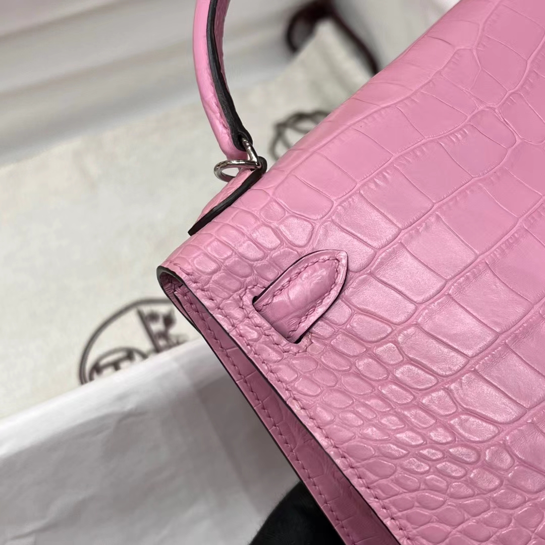 HERMES  Mini Kelly 2 3Q Alligator Silvery Hardware HandMade