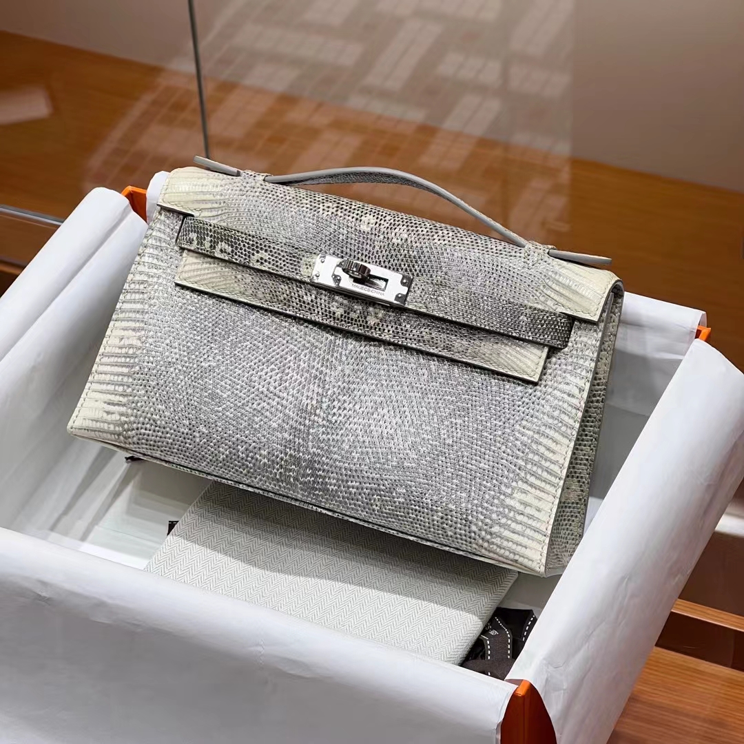 HERMES Kelly Pochette Lizard  Full handmade Kelly fatory