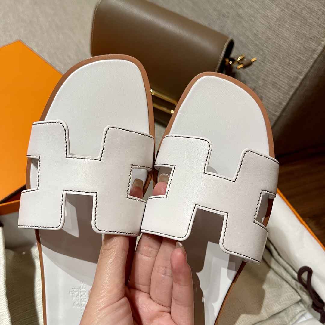 HERMES Sandals New Slippers Handmade Italian lamb sole 10 days of shipment 01 Blanc