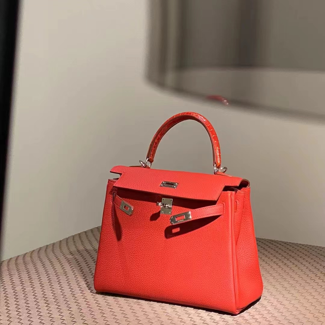 HERMES Kelly 25CM S5 Rouge Tomate Niloticus SHW Full handmade Kelly fatory