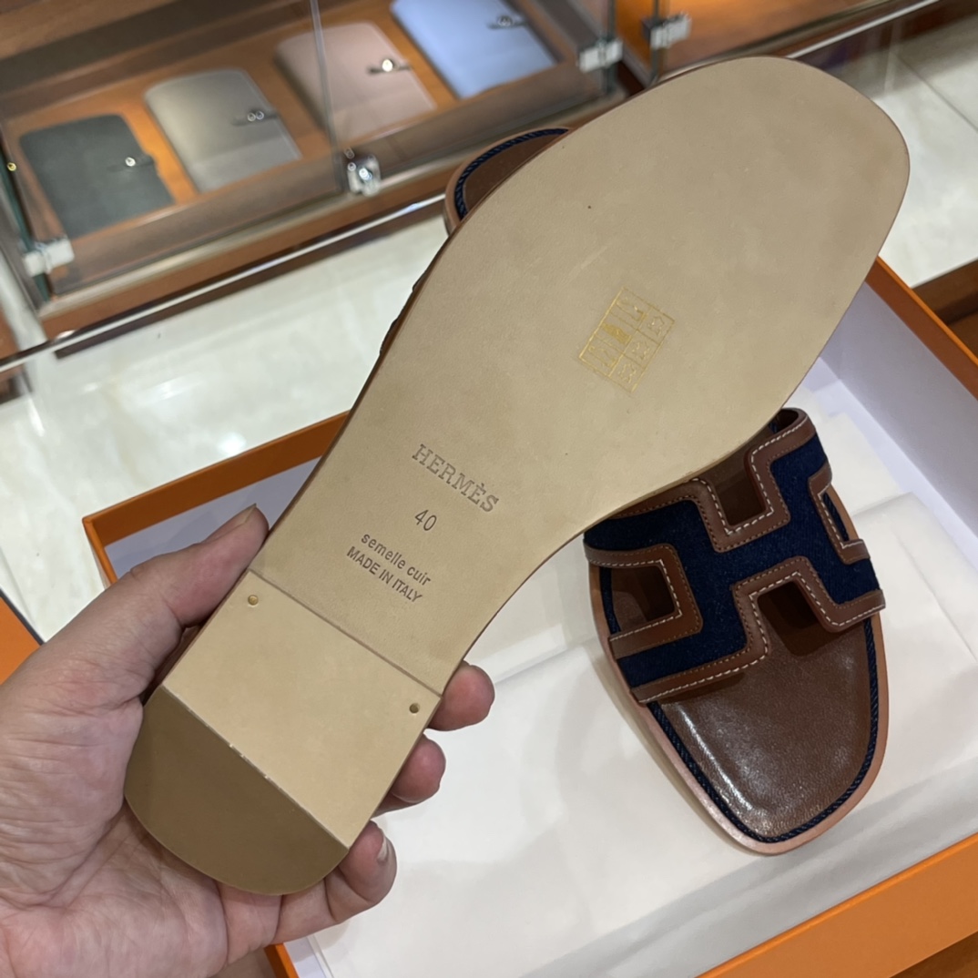 HERMES  Sandals New Slippers Handmade Italian lamb sole 10 days of shipment 73 Blue Saphir&CK37