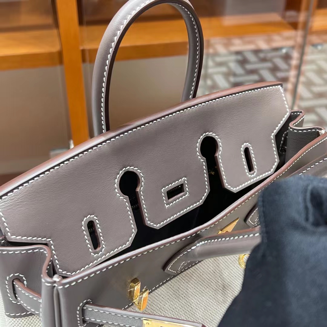 HERMES Birkin 25CM Swift&Canvas 8C Gri Elephant Full handmade Factory