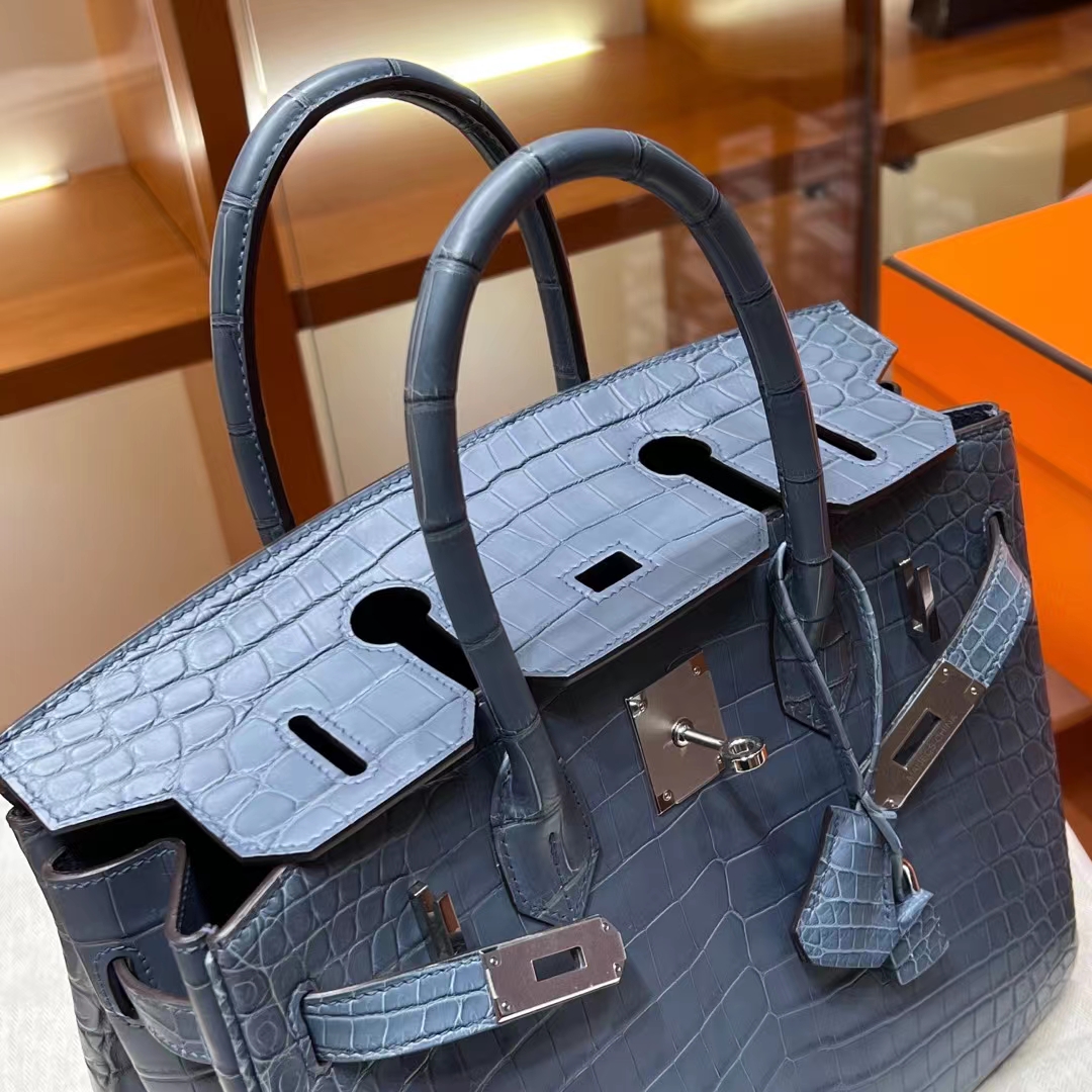 HERMES Factory Birkin 30CM 75 Blue Jean Full handmade SHW