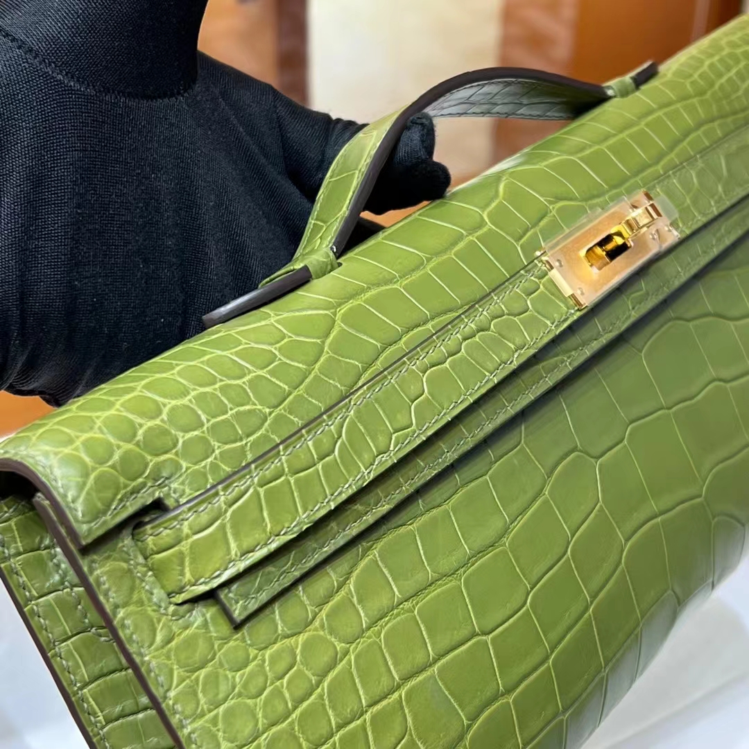 HERMES Kelly Cut 31cm G8 Vert Maquis  Niloticus Full handmade Fatory
