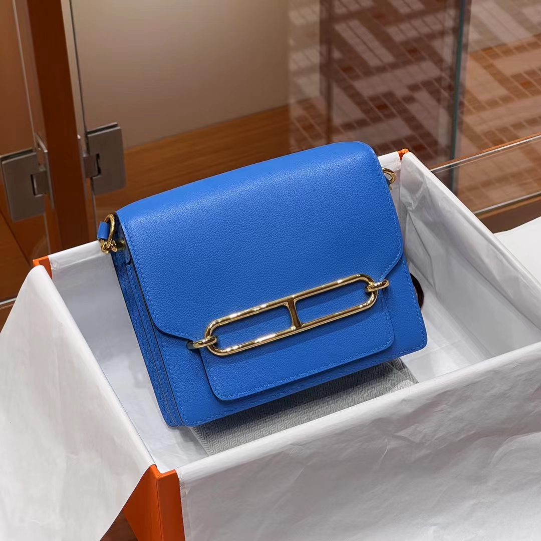 HERMES Roulis 18CM 7T Bleu electrique Gold Hardware HandMade