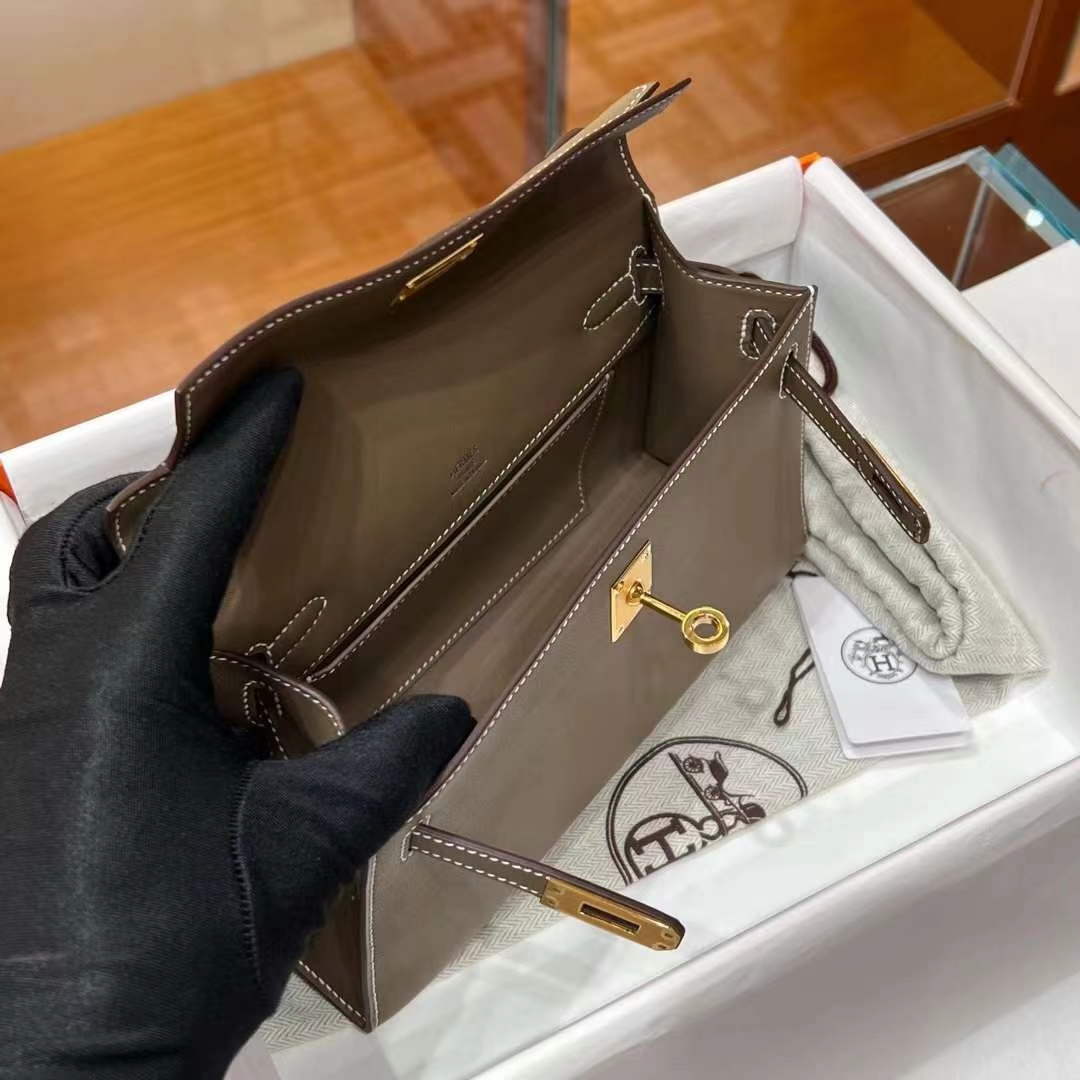 HERMES Kelly Pochette Swift 8C Gri Elephant  Full handmade 【God Factory】 Factory