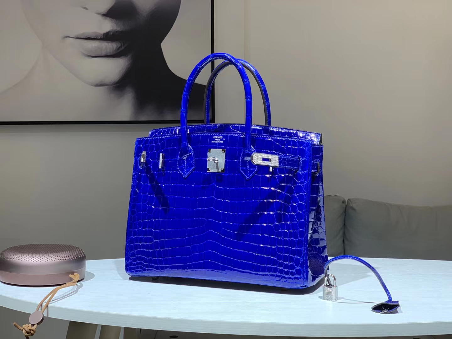 HERMES Factory Birkin 30CM  Alligator 7T Bleu electrique Full handmade hardware with real diamonds